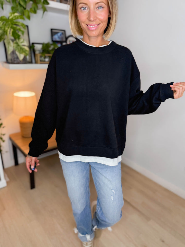 Murphy Layered Look Sweatshirt- BLACK