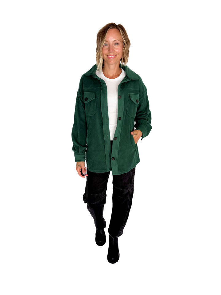 Jake Oversized Fleece Shacket- HUNTER GREEN