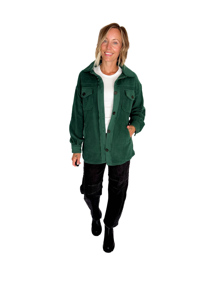 Jake Oversized Fleece Shacket- HUNTER GREEN