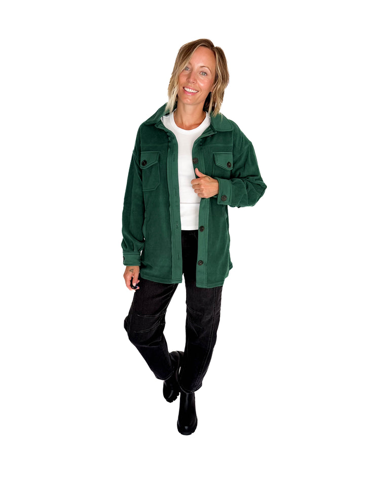 Jake Oversized Fleece Shacket- HUNTER GREEN