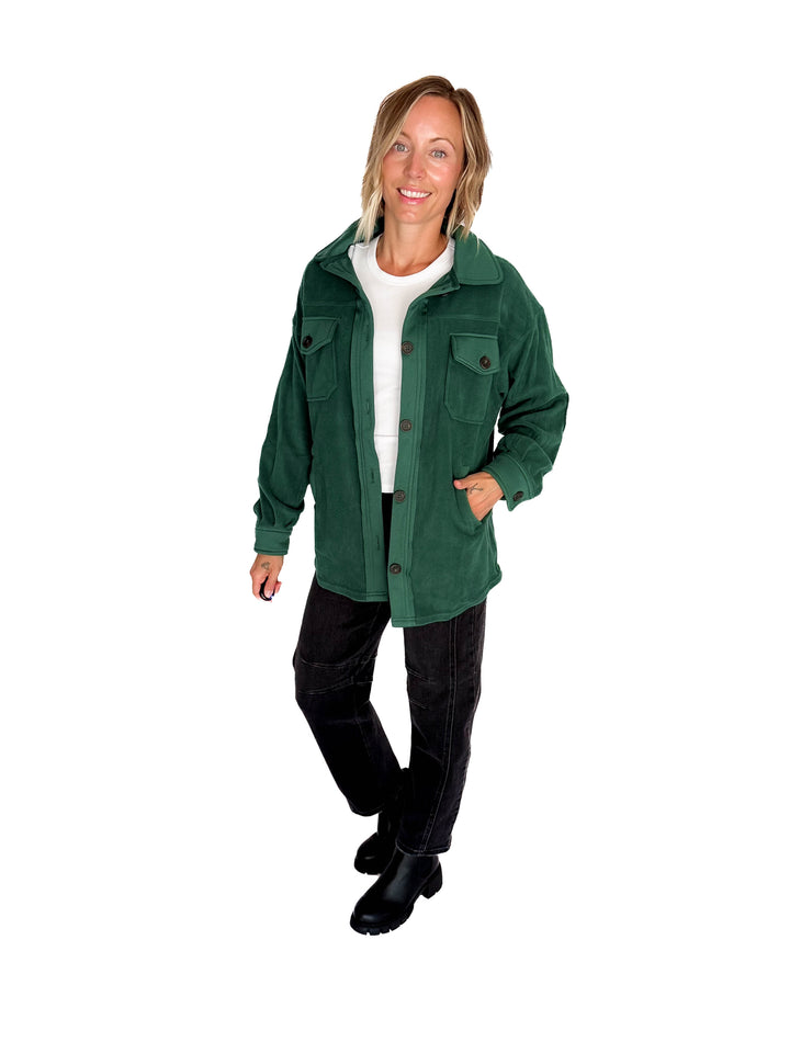 Jake Oversized Fleece Shacket- HUNTER GREEN