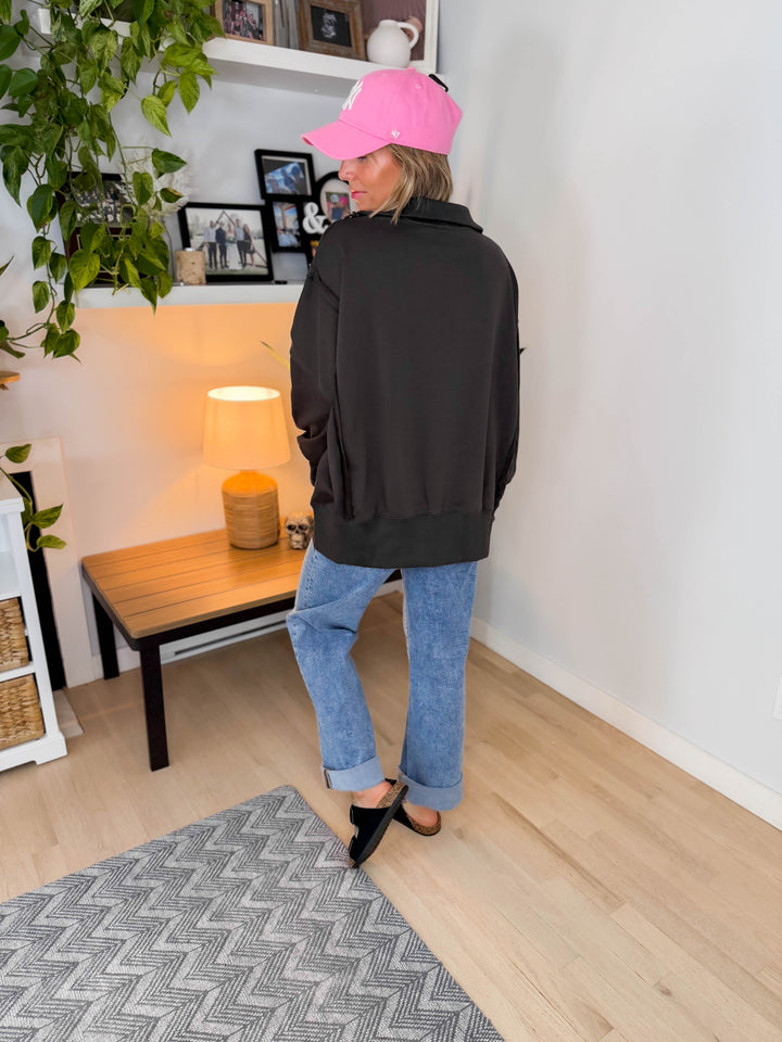 Nolan Snap Henley Pullover- CHARCOAL