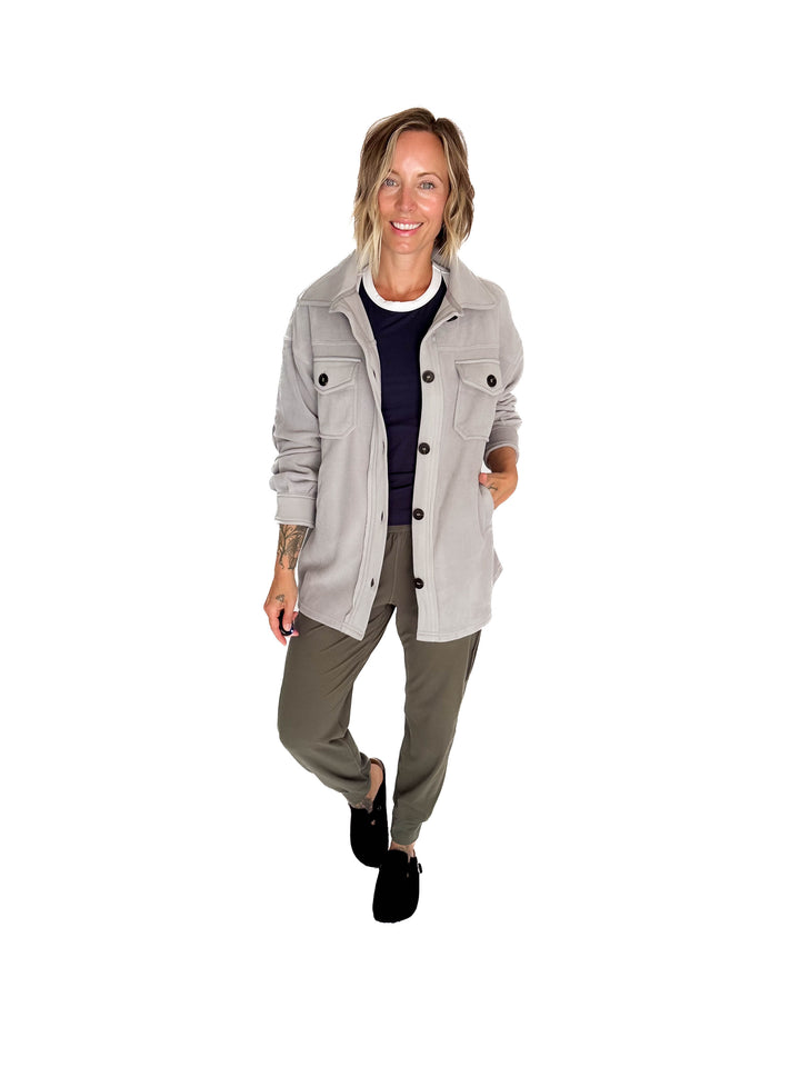 Jake Oversized Fleece Shacket- SLEET
