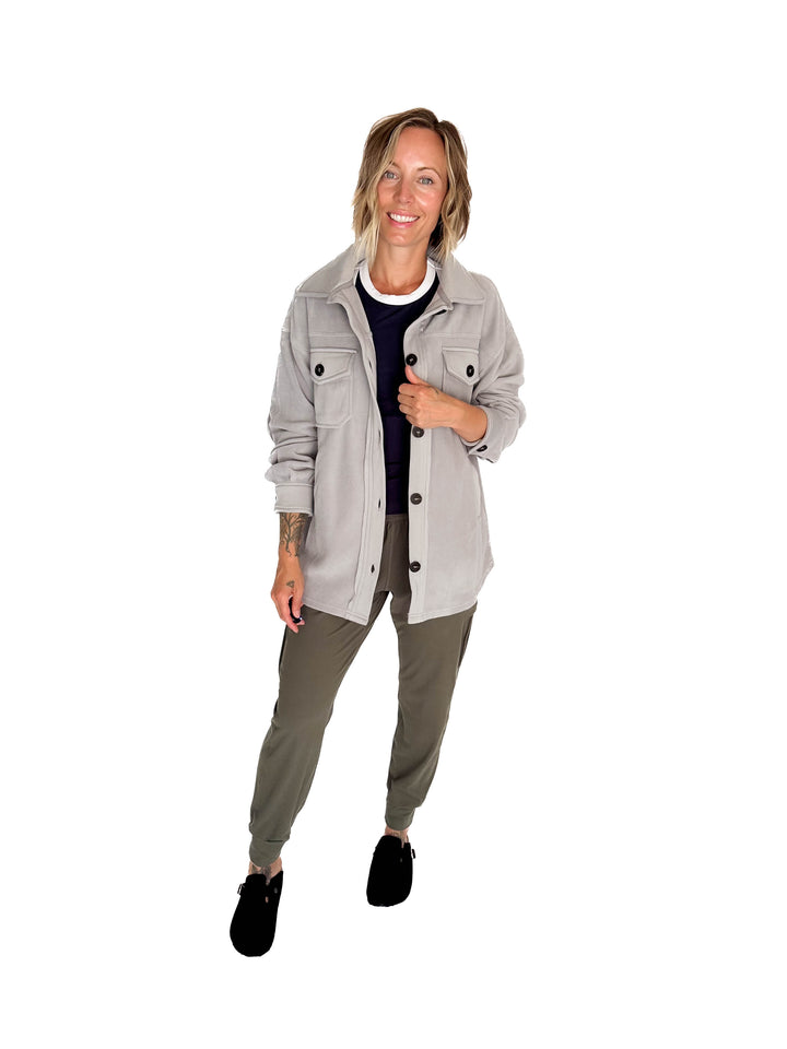Jake Oversized Fleece Shacket- SLEET