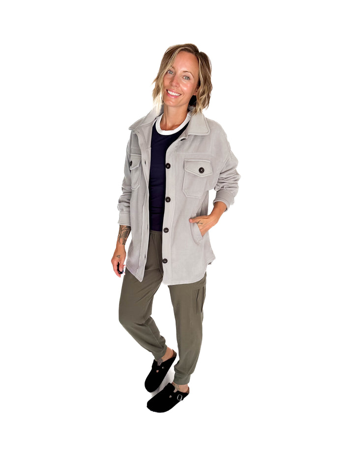Jake Oversized Fleece Shacket- SLEET