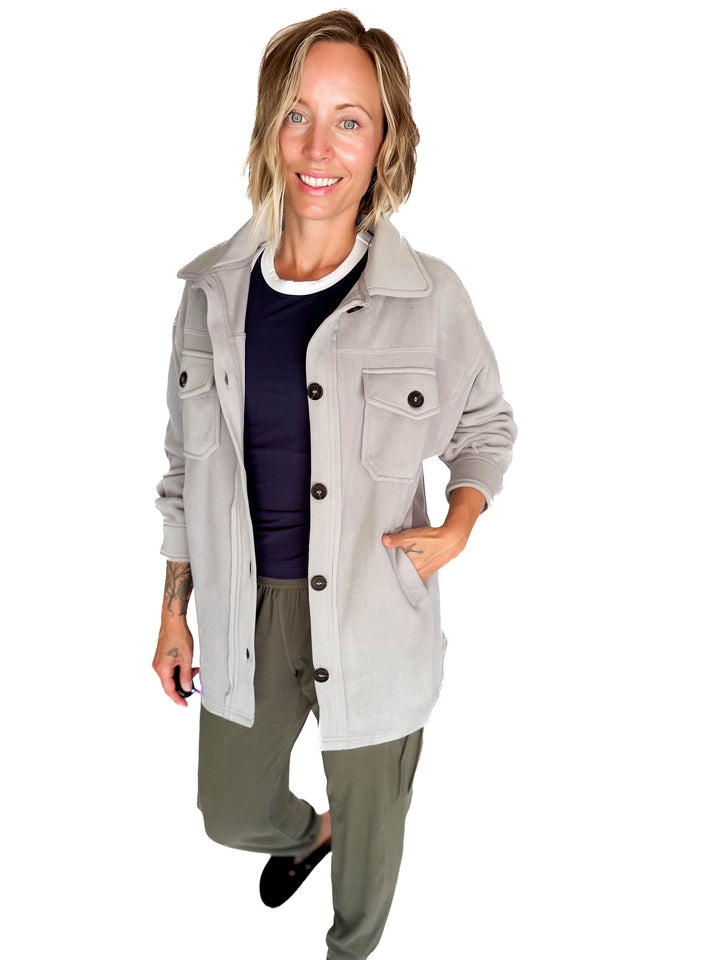 Jake Oversized Fleece Shacket- SLEET