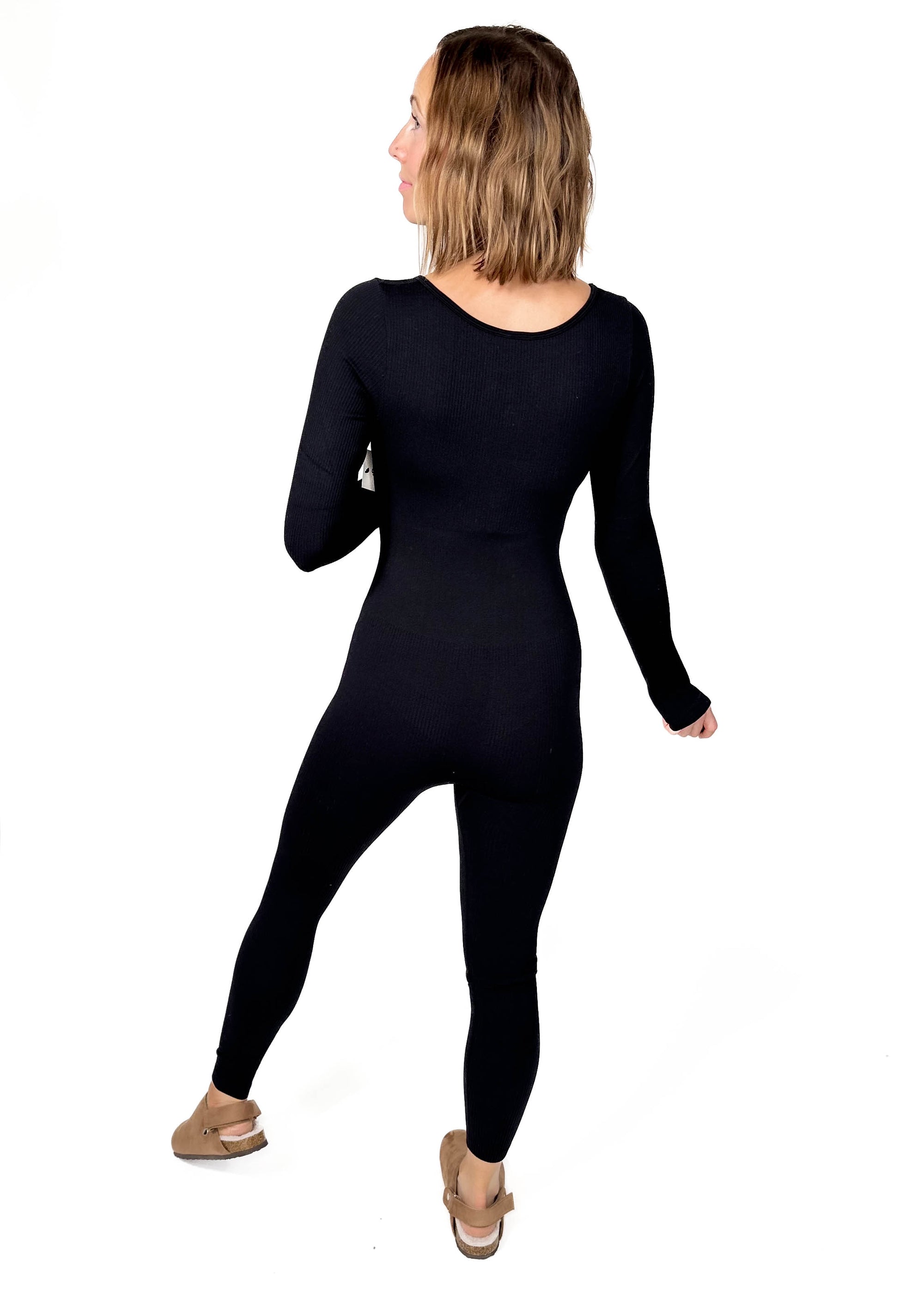 Kyrie Seamless Ribbed Jumpsuit- BLACK