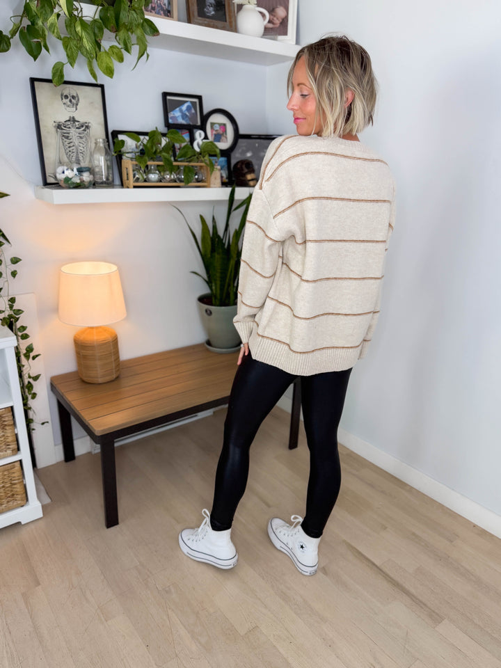 Ashe Stripe Knit Sweater- TAUPE MULTI