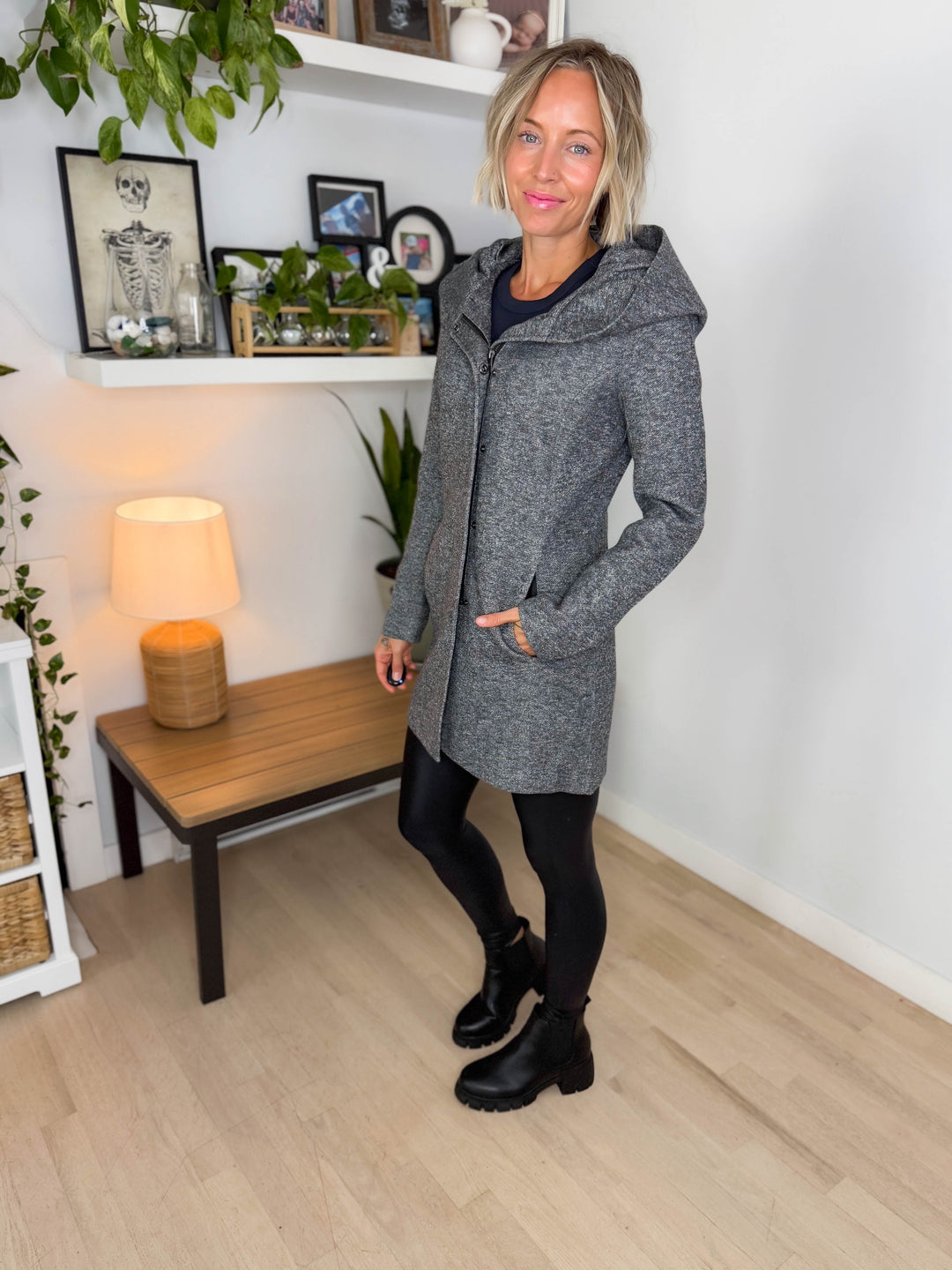 Only Alison Hooded Coat- GREY MELANGE