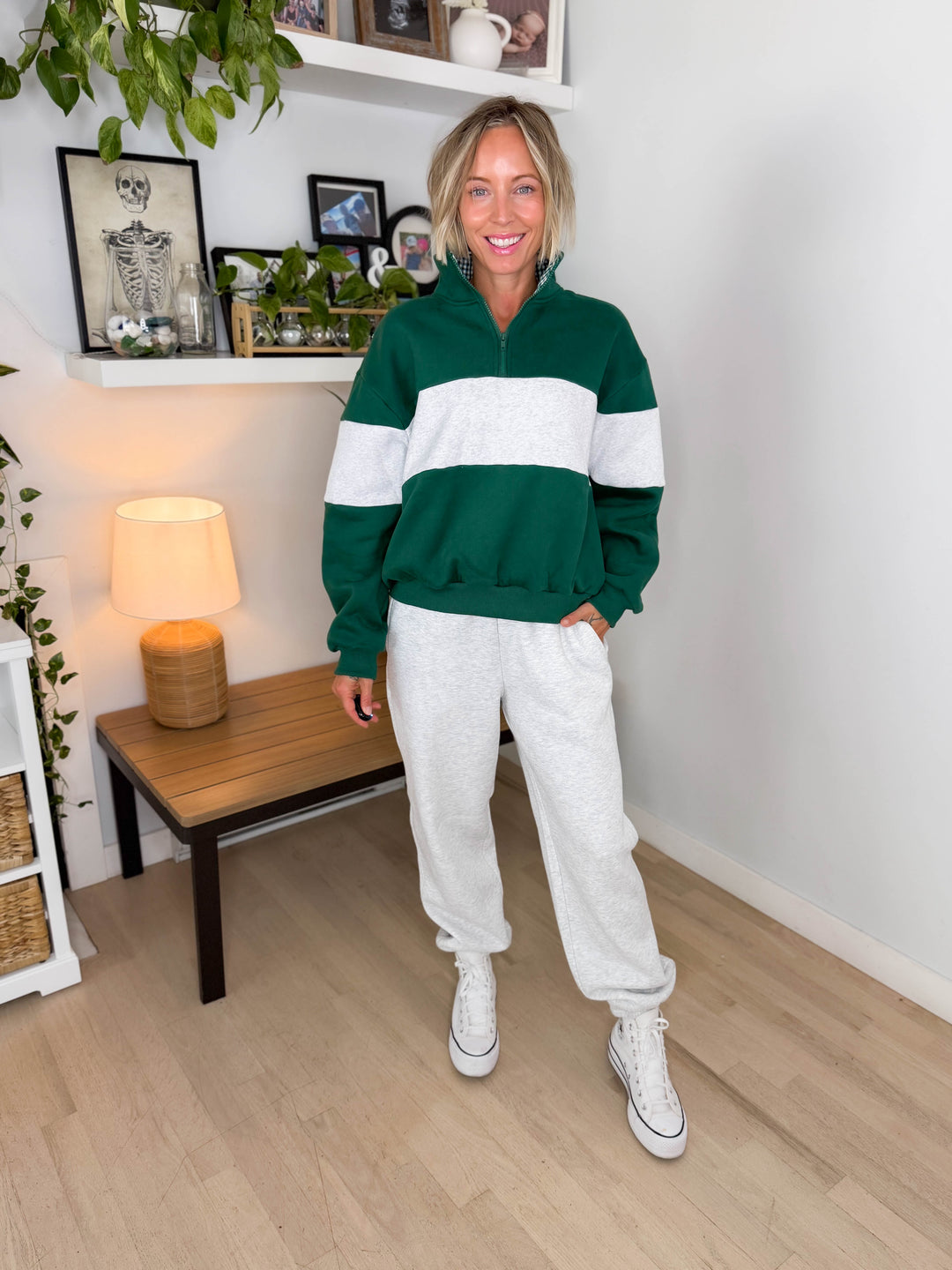 Oliver Colour Block 1/4 Zip- GREEN/GREY