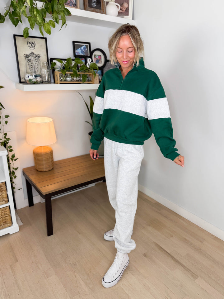 Oliver Colour Block 1/4 Zip- GREEN/GREY