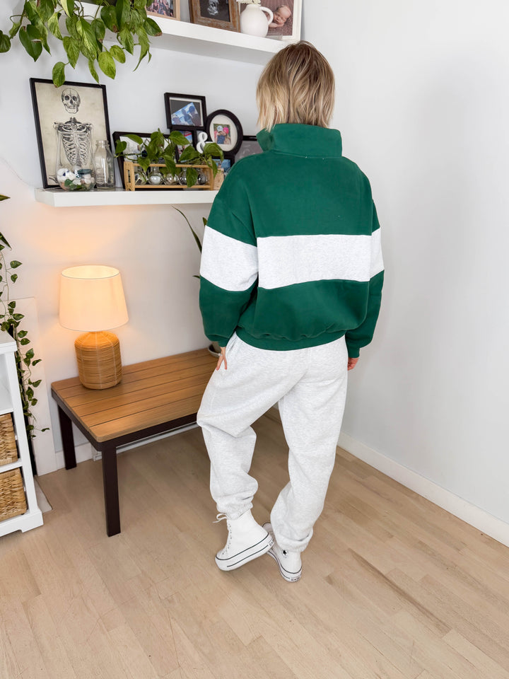 Oliver Colour Block 1/4 Zip- GREEN/GREY