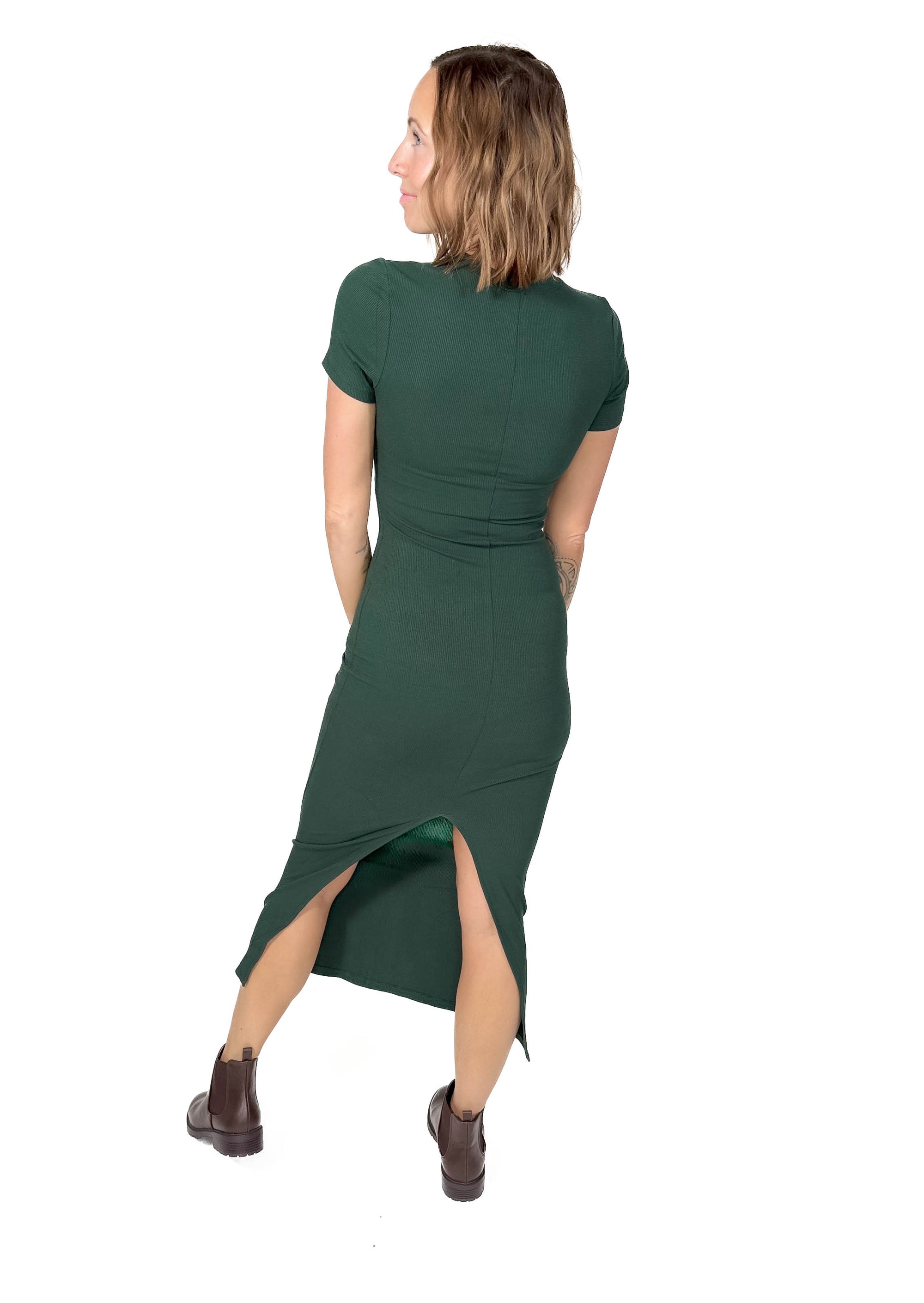 Merry Ribbed Midi Dress- DEEP PINE