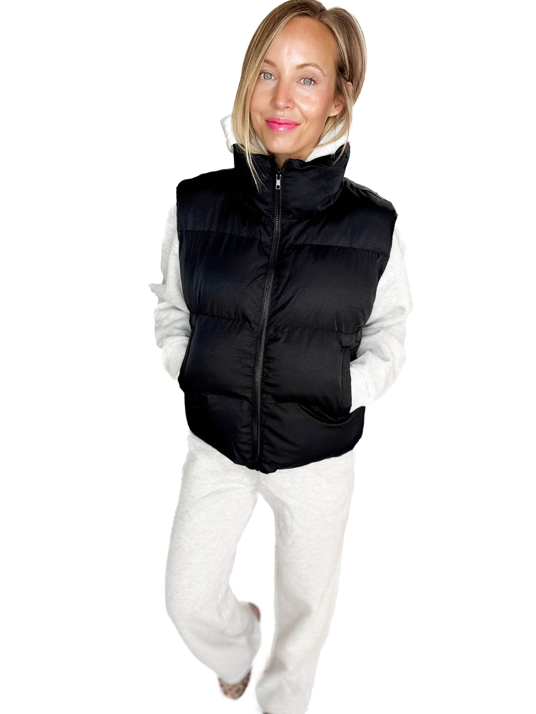 Falling For You Puffer Vest- BLACK
