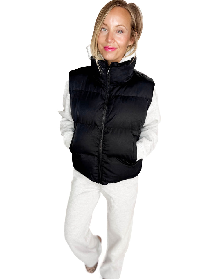 Falling For You Puffer Vest- BLACK