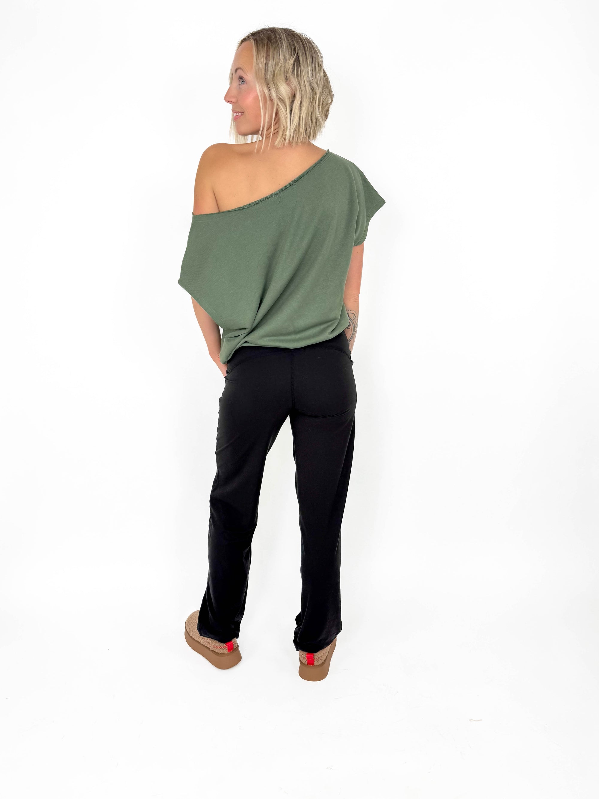 Los Angeles Shoulder Top- LT OLIVE