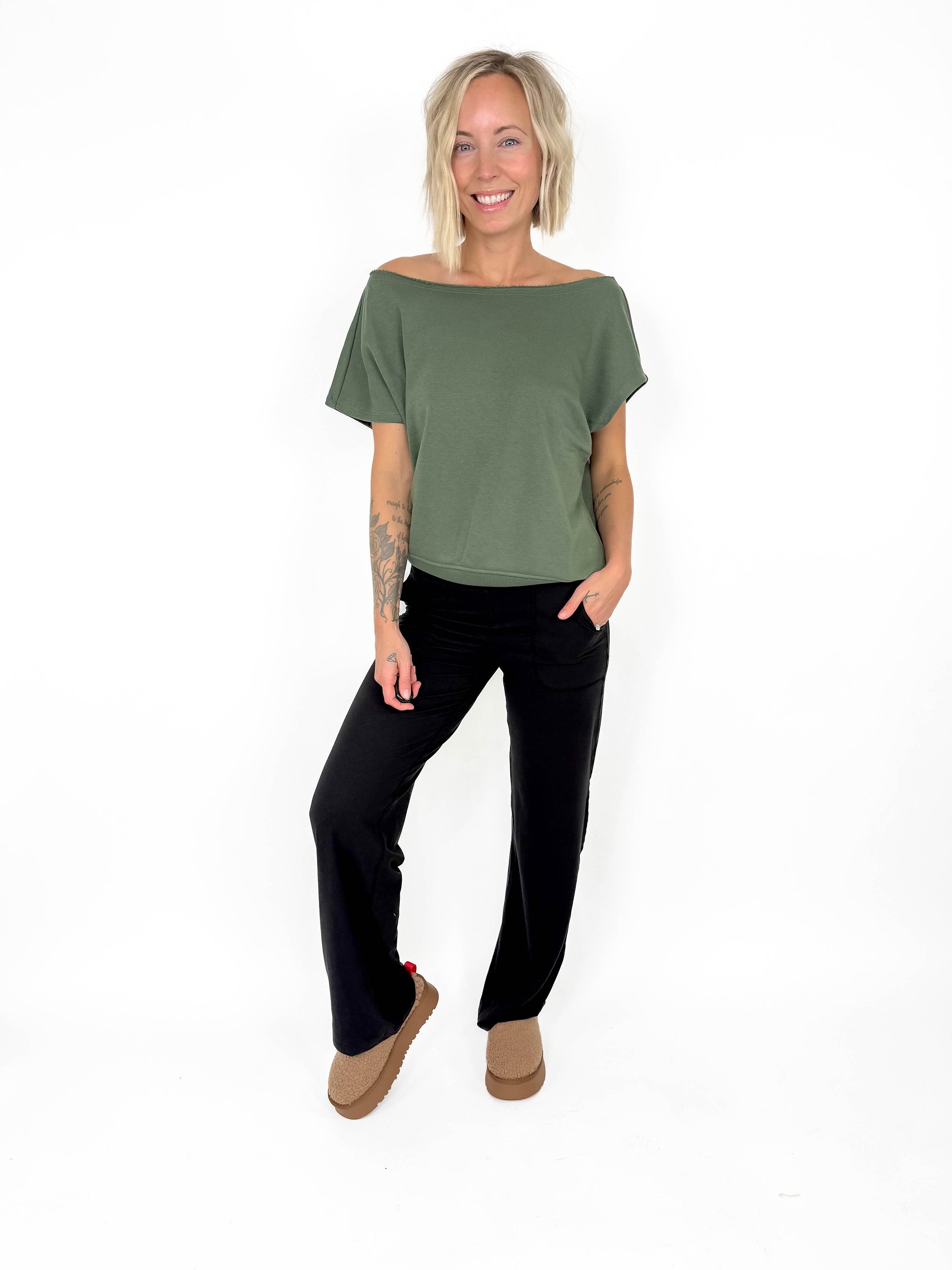 Los Angeles Shoulder Top- LT OLIVE