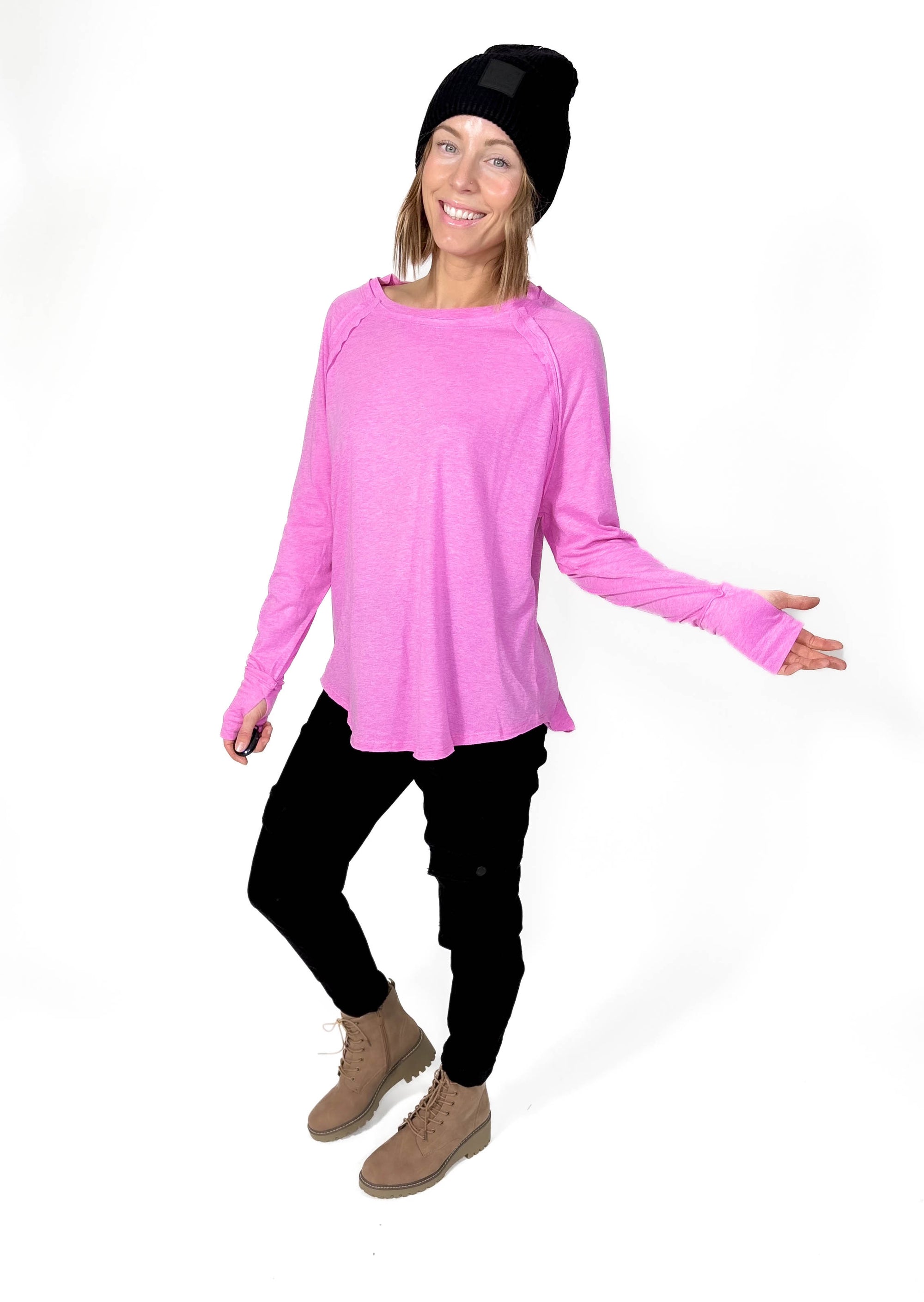 Sterling Raglan Thumbhole Long Sleeve- HTHR MAUVE