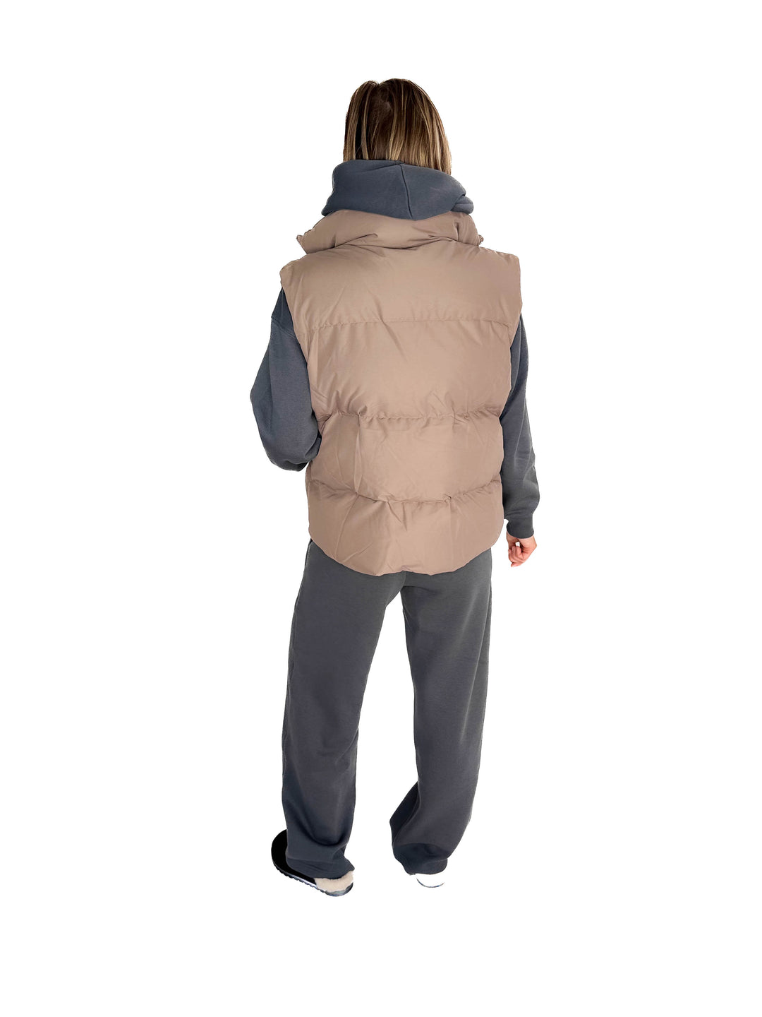 Falling For You Puffer Vest- TAUPE GREY