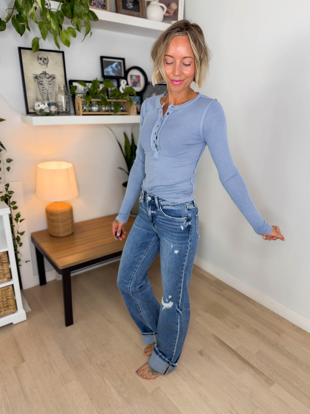 Flying Monkey Selma High Rise Cuffed Slim Wide Leg- MEDIUM WASH