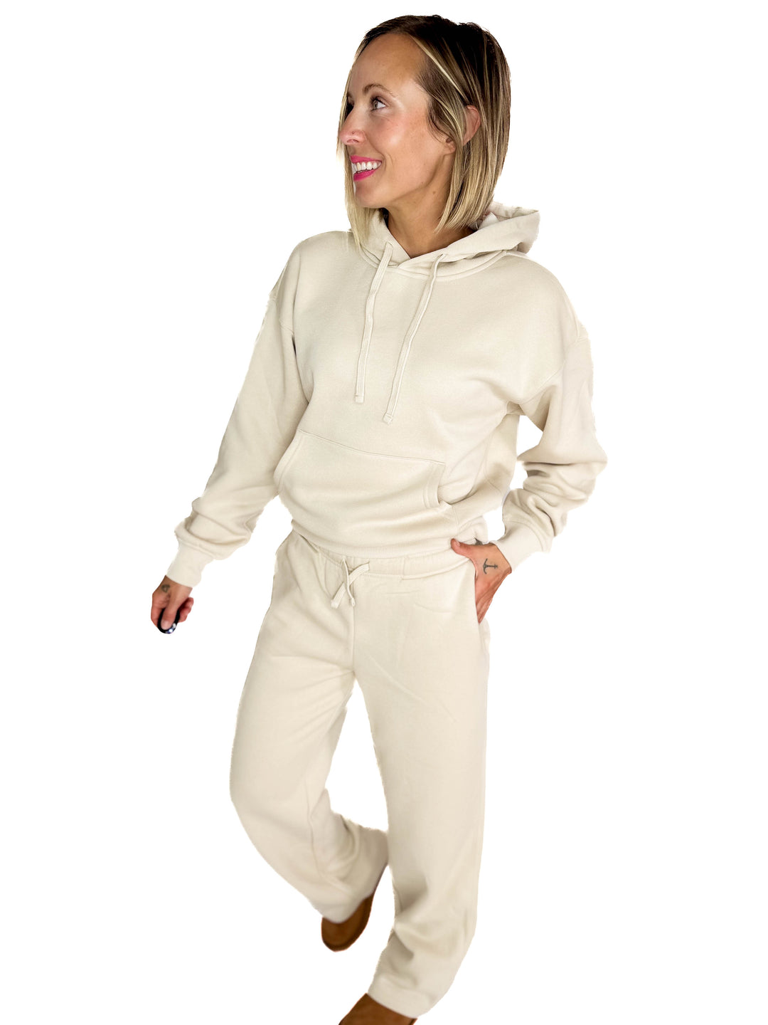 ONLY Best Life Straight Leg Sweat Pant- OATMEAL STONE