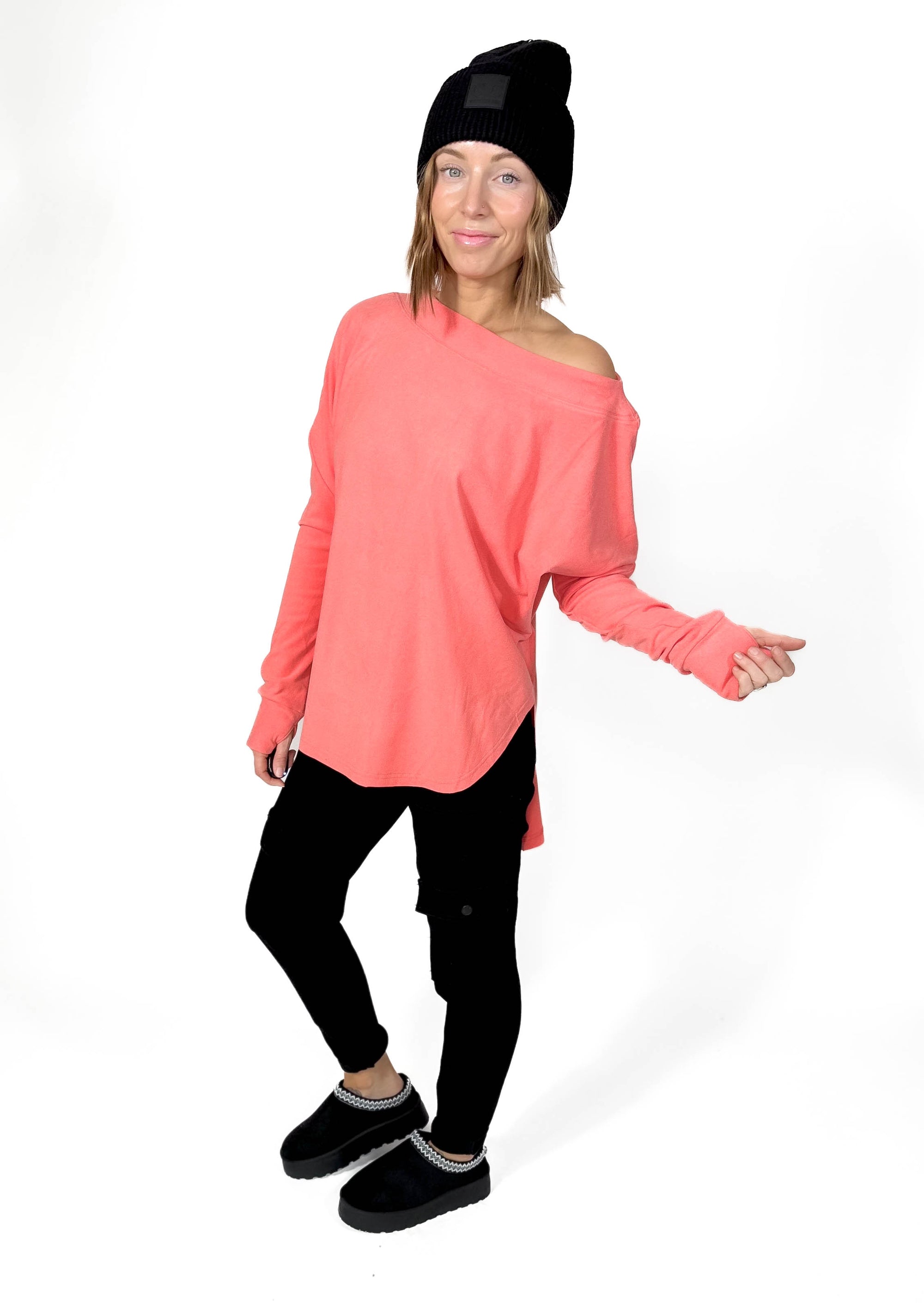 Zoey Microfleece Athleisure Long Sleeve- CORAL