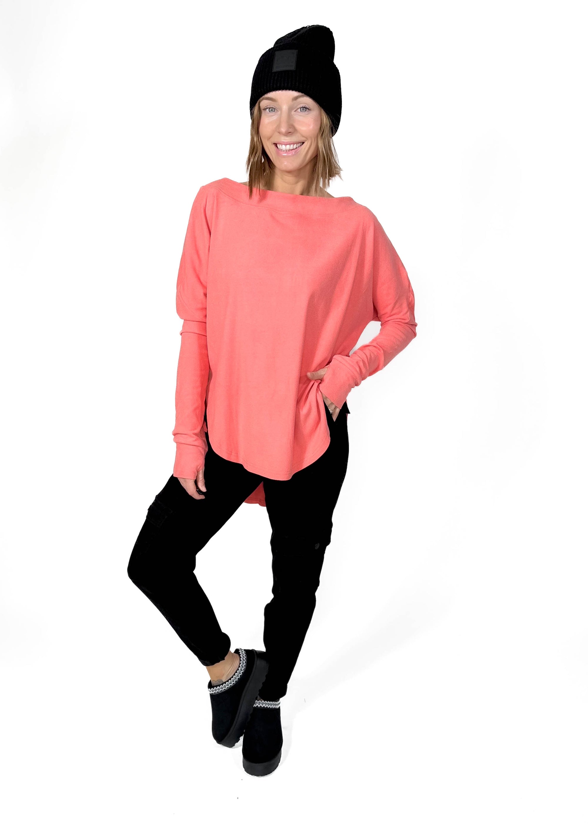 Zoey Microfleece Athleisure Long Sleeve- CORAL