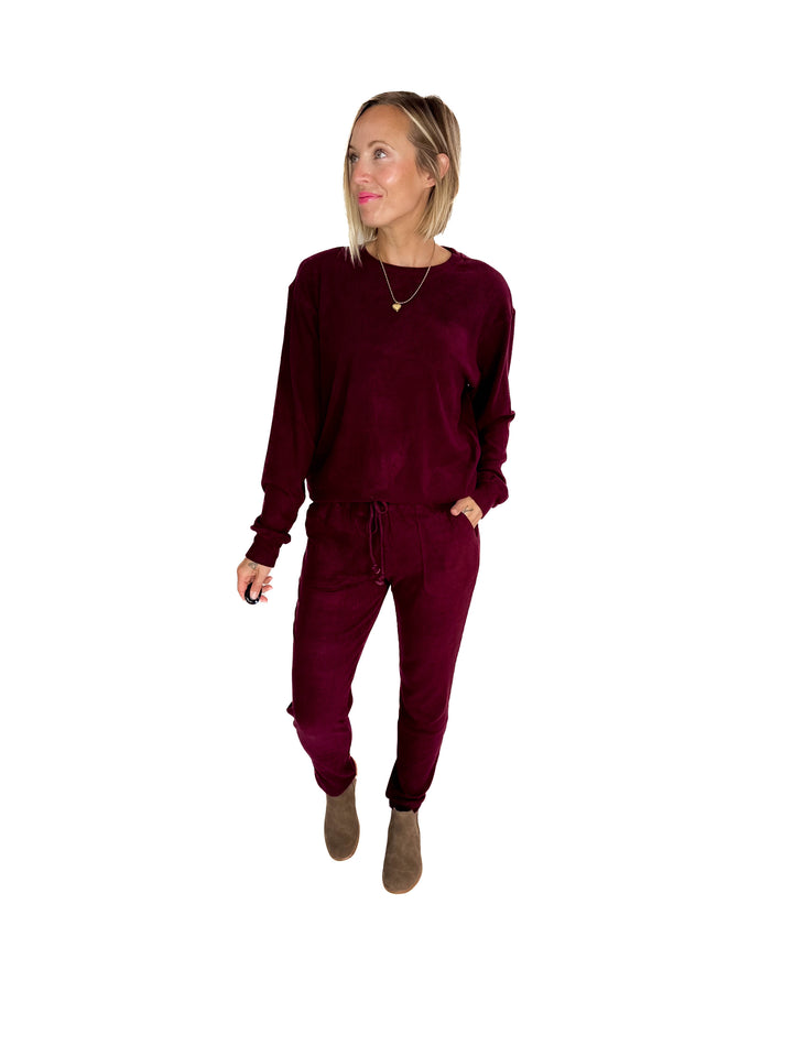 MICHELLE MAE Corrine Ribbed Pullover Long Sleeve- BURGUNDY