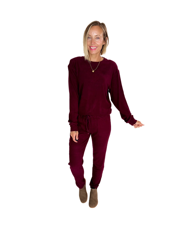 MICHELLE MAE Corrine Ribbed Pullover Long Sleeve- BURGUNDY