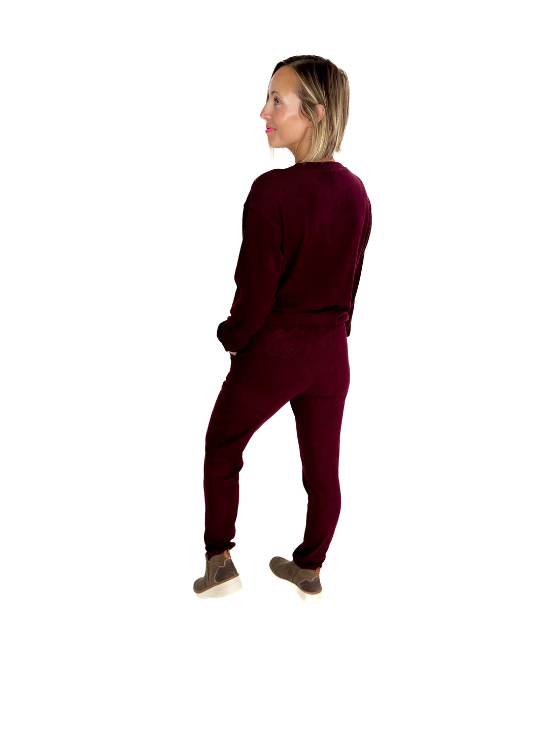 MICHELLE MAE Corrine Ribbed Pullover Long Sleeve- BURGUNDY