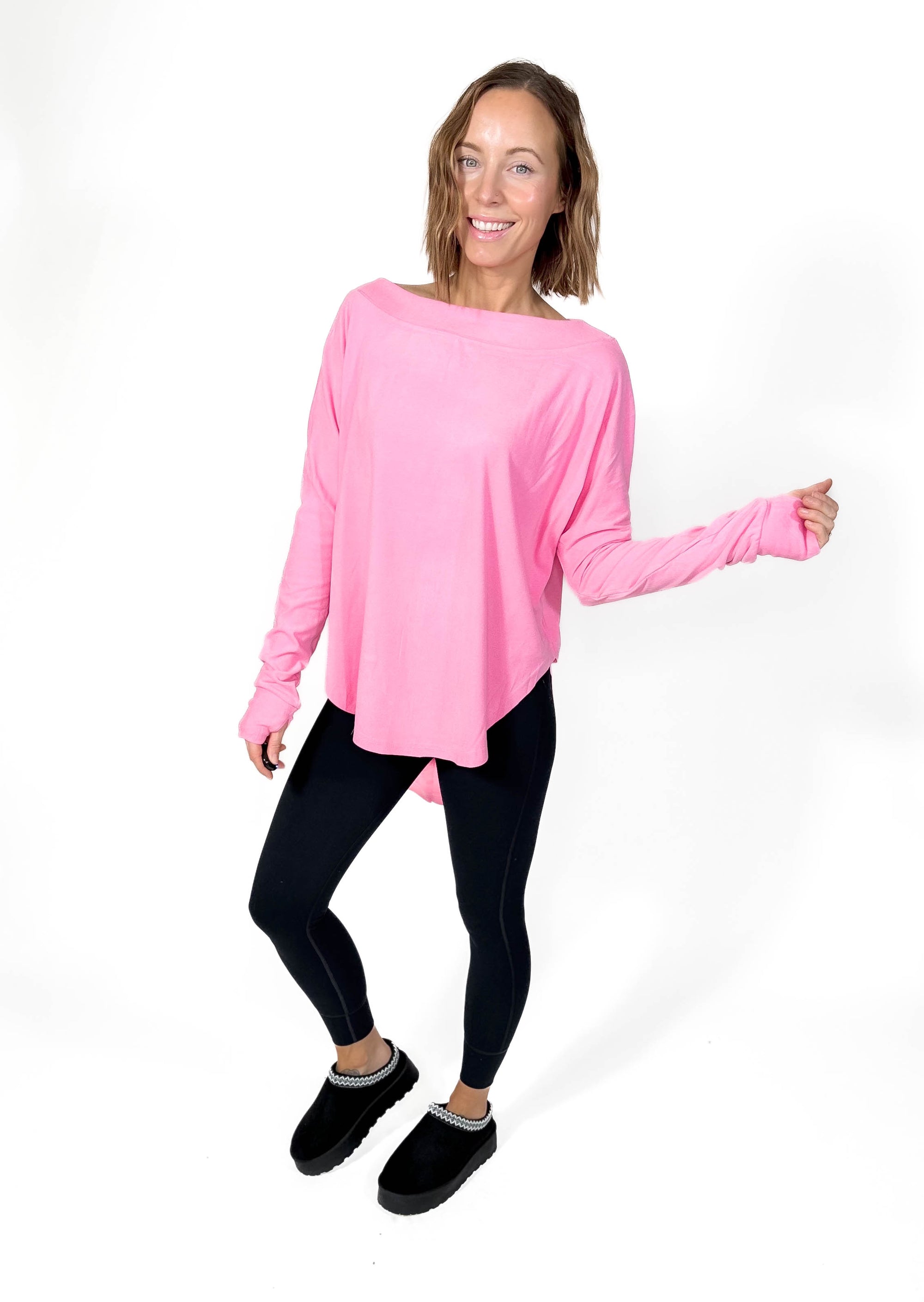 Zoey Microfleece Athleisure Long Sleeve- PINK