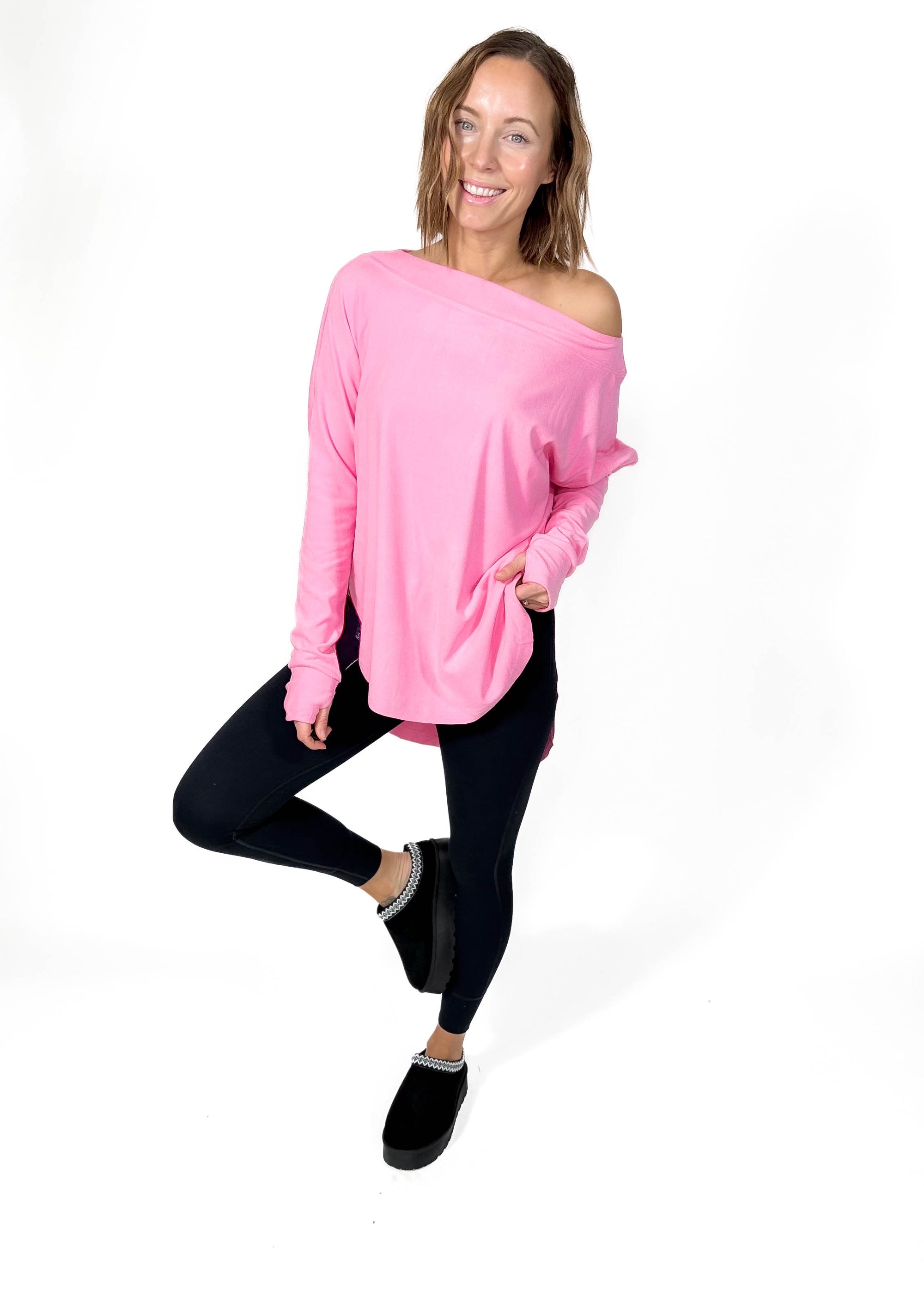 Zoey Microfleece Athleisure Long Sleeve- PINK