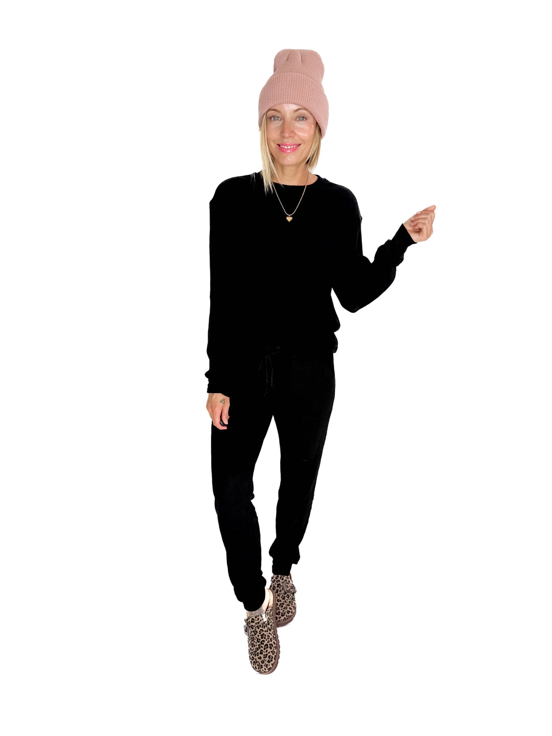 MICHELLE MAE Corrine Ribbed Pullover Long Sleeve- BLACK