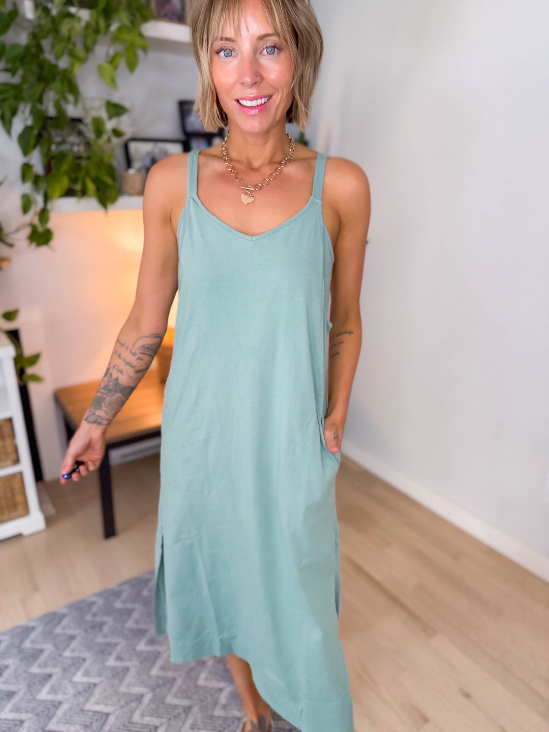 Simple Life Cotton Midi Dress- SAGE-FINAL SALE