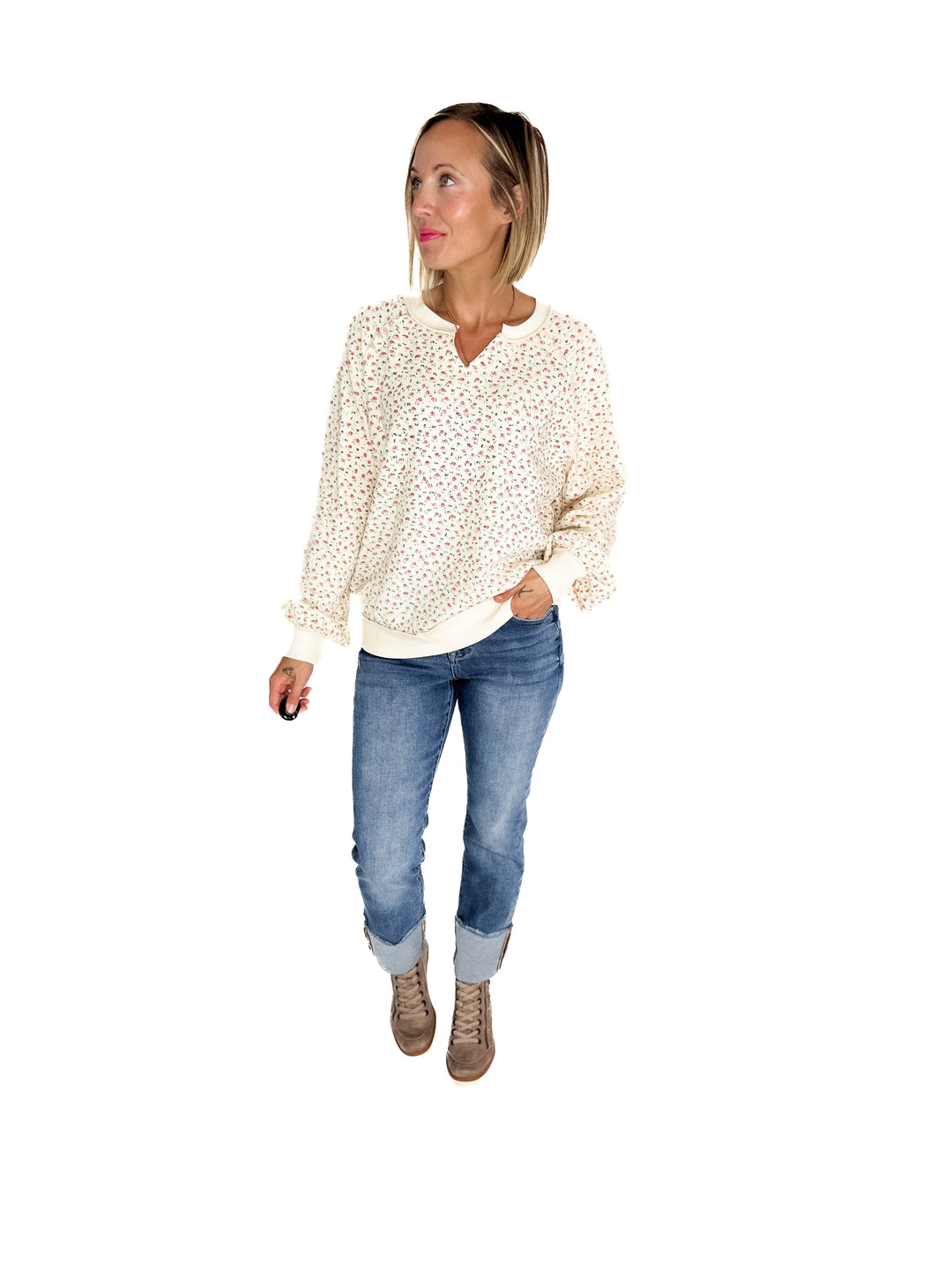 Chiara Ditsy Floral Pullover- OFF WHITE