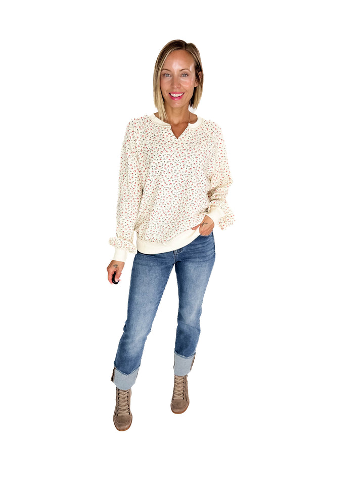 Chiara Ditsy Floral Pullover- OFF WHITE