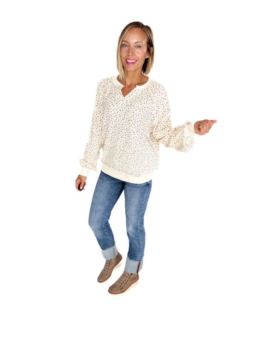 Chiara Ditsy Floral Pullover- OFF WHITE