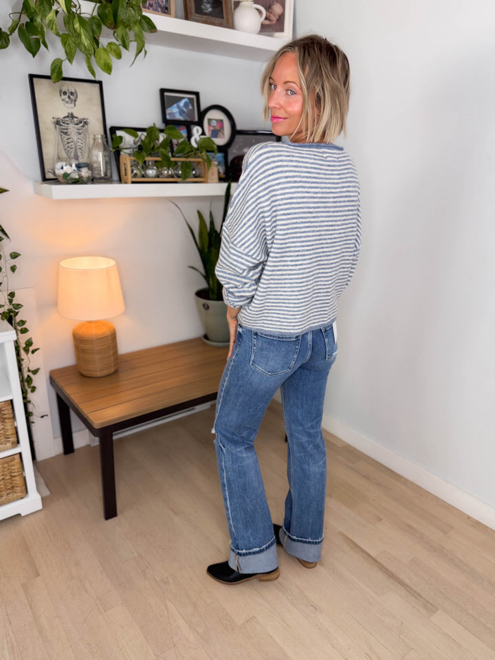 Acorn Raw Edge Button Down Cardigan- DUSTY BLUE
