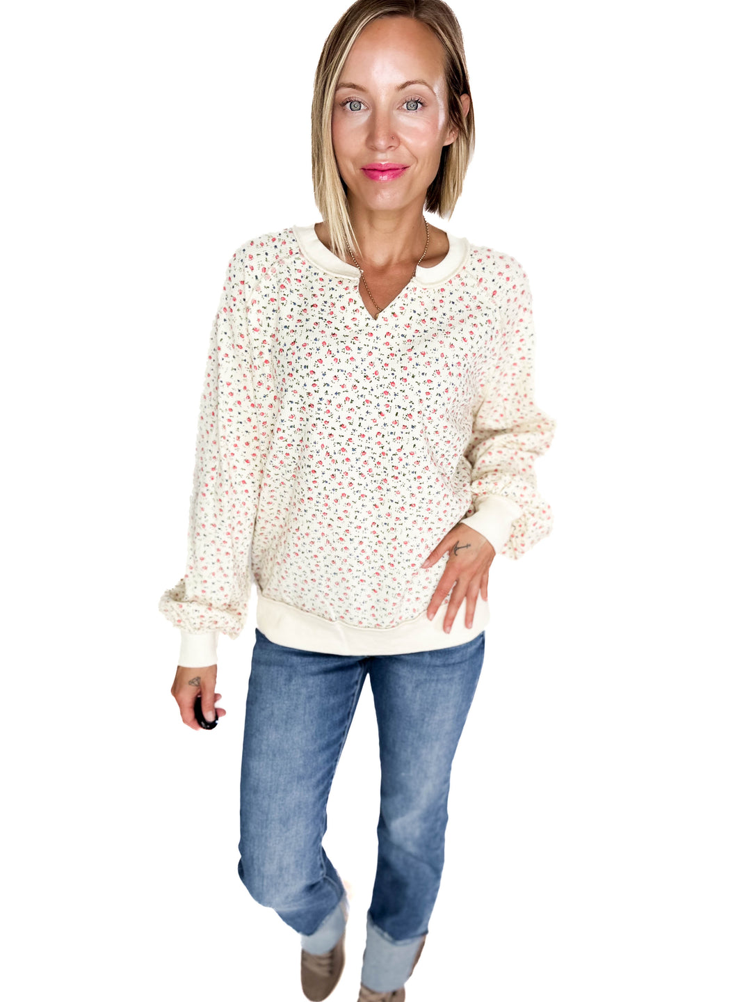Chiara Ditsy Floral Pullover- OFF WHITE