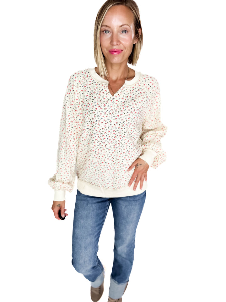 Chiara Ditsy Floral Pullover- OFF WHITE