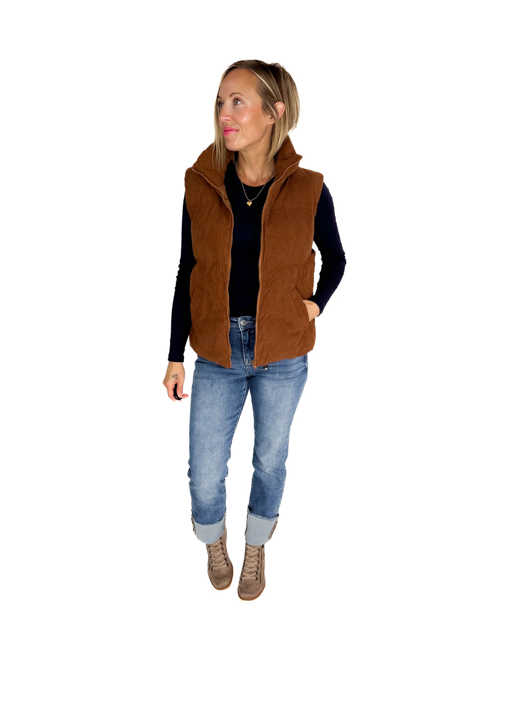 Apex Corded Puffer Vest- CAMEL