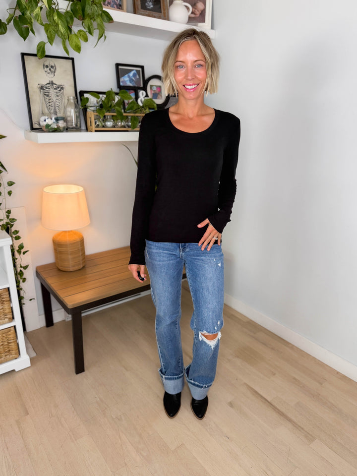 Annie Soft Ribbed Long Sleeve- BLACK