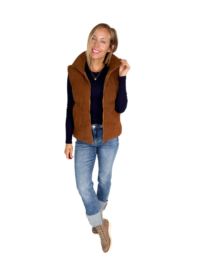 Apex Corded Puffer Vest- CAMEL