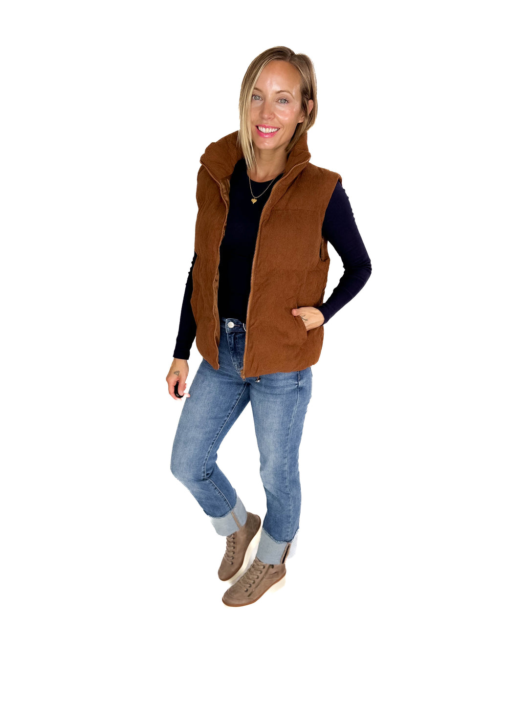 Apex Corded Puffer Vest- CAMEL