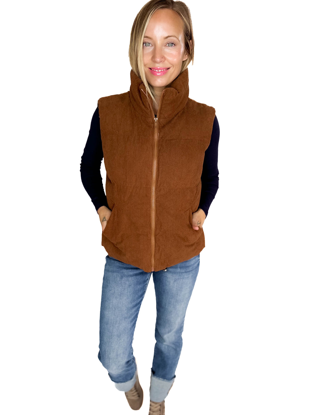 Apex Corded Puffer Vest- CAMEL