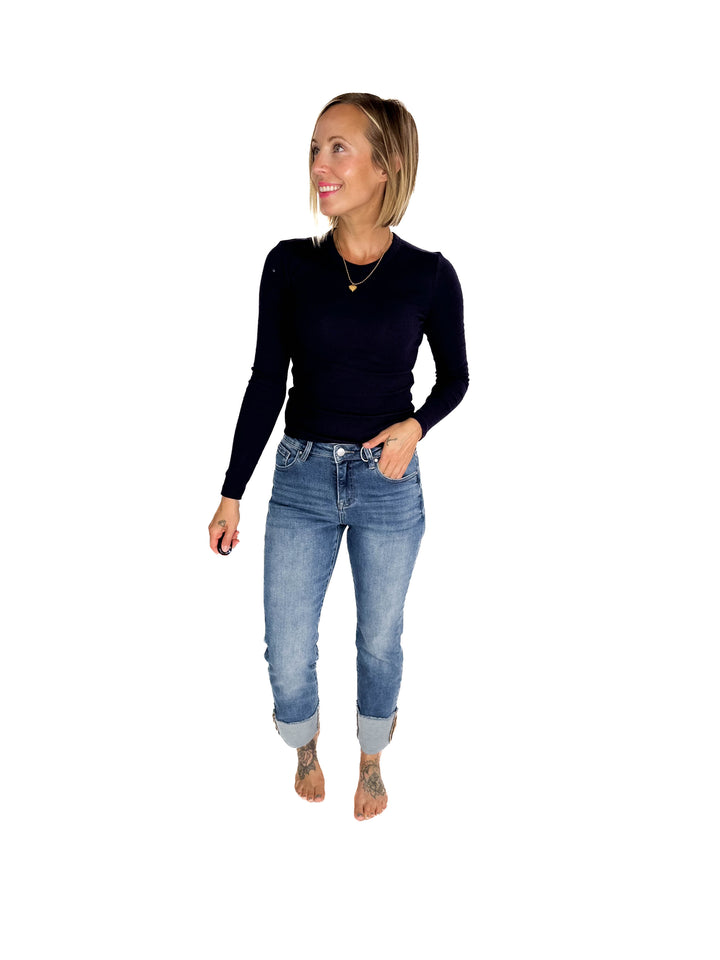 RISEN Twilight High Rise Straight Cuffed Jean- DARK
