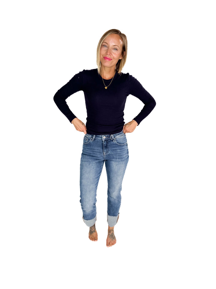 RISEN Twilight High Rise Straight Cuffed Jean- DARK
