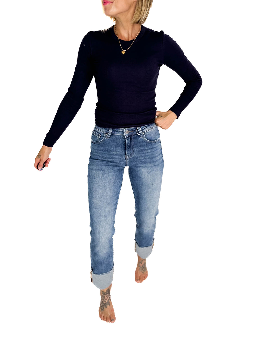 RISEN Twilight High Rise Straight Cuffed Jean- DARK