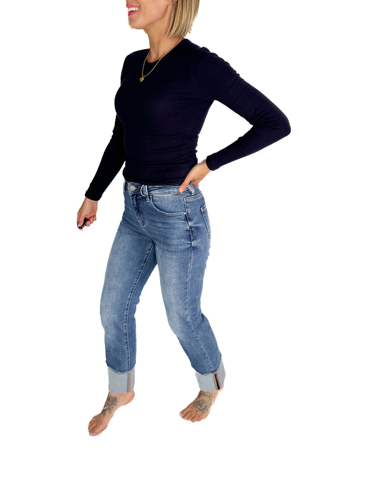 RISEN Twilight High Rise Straight Cuffed Jean- DARK