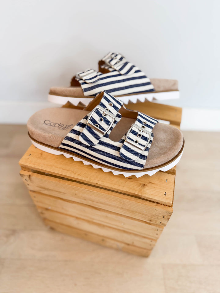 Dash Sandal- NAVY NATURAL STRIPE-FINAL SALE *8*